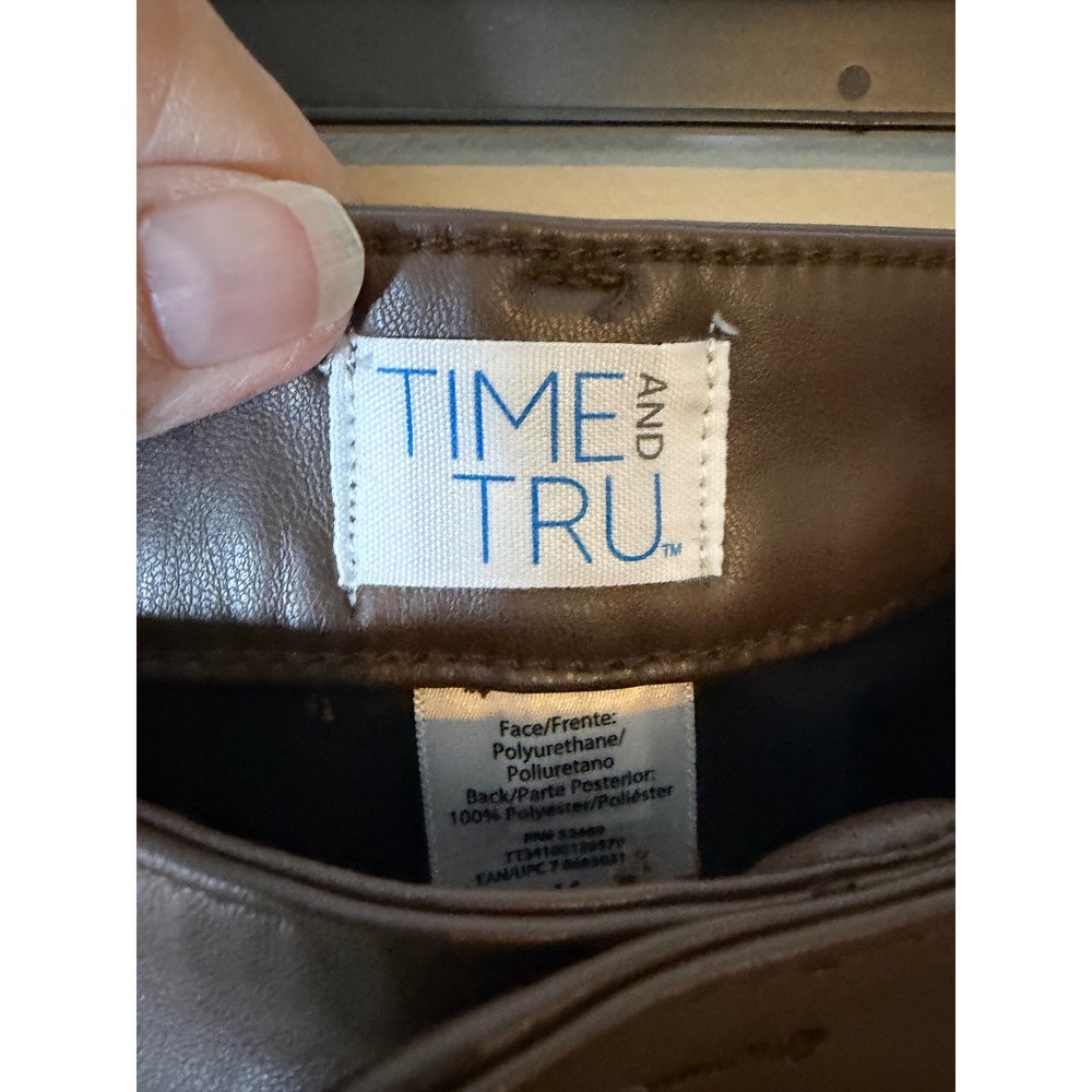 Time and Tru Womens High Rise Wide Leg Faux Leather Trousers Chocolate Brown 14 - Picture 9 of 11